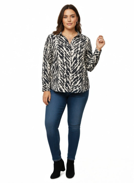 Chemise Imprimée Zèbre Femme Grande Taille – Boutonnage Complet by CCWHOLESALECLOTHING