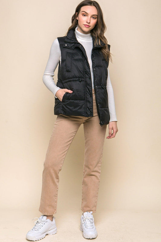 Zip Up Button Puffer Vest With Waist Toggles - Premium  - Shop now at Oléna-Fashion