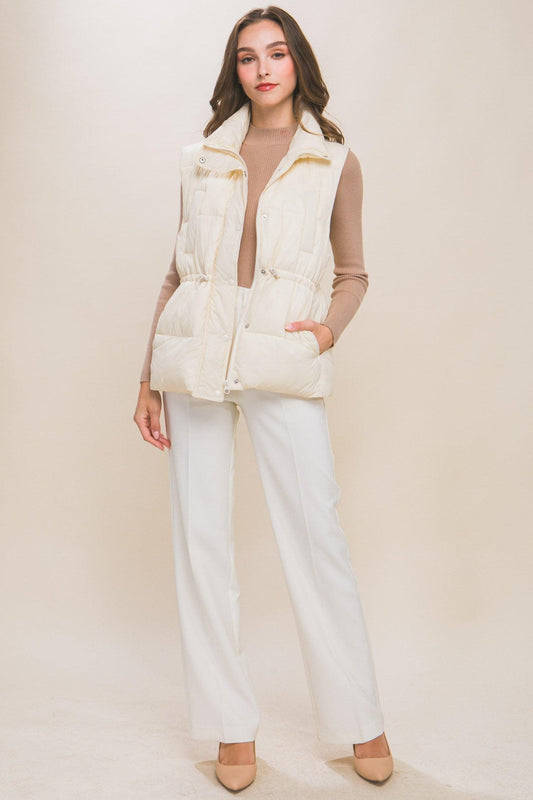 Zip Up Button Puffer Vest With Waist Toggles - Premium  - Shop now at Oléna-Fashion