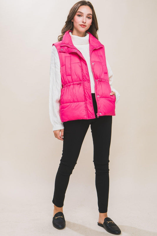 Zip Up Button Puffer Vest With Waist Toggles - Premium Jacket - Shop now at Oléna-Fashion
