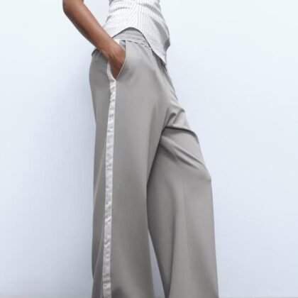 Pantalon ample à rayures latérales pour femme-Style Décontracté vue de coté