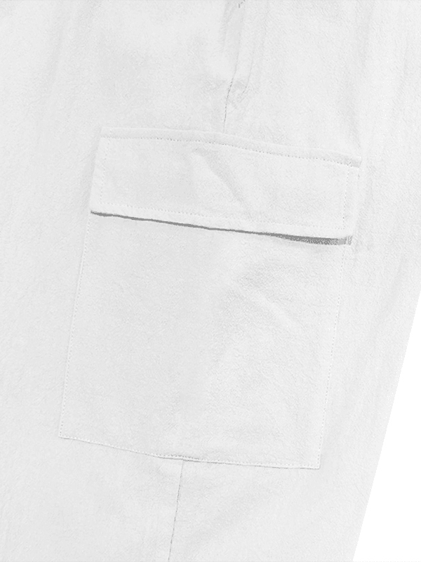 Pantalon décontracté à revers et cordon de serrage à poches multiples-blanc vue poche
