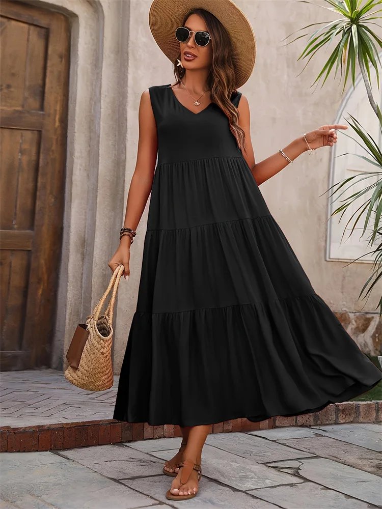 Robe Boho Ample sans manches 2025 - noir