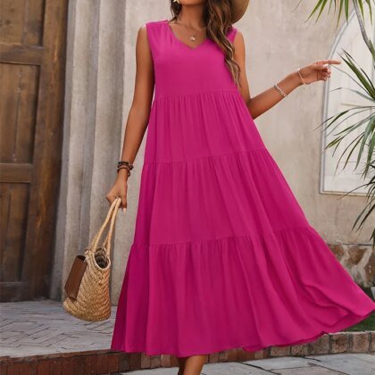 Robe Boho Ample sans manches 2025 - fushia