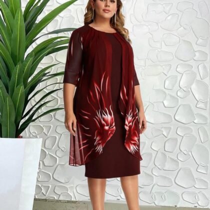 Robe Cape en Dentelle Tricotée Grande Taille