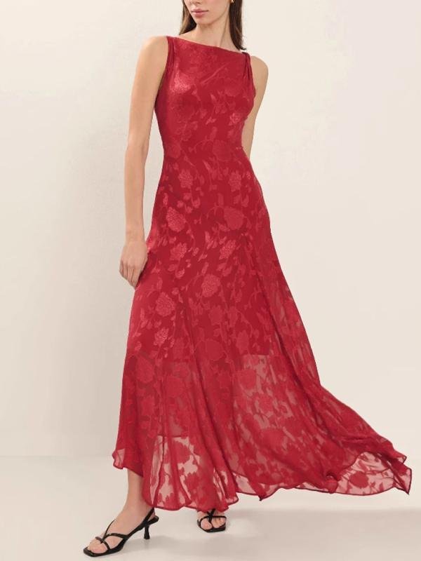 Élégance Sublime : 1 Robe Rouge Jacquard Dos Nu Inoubliable