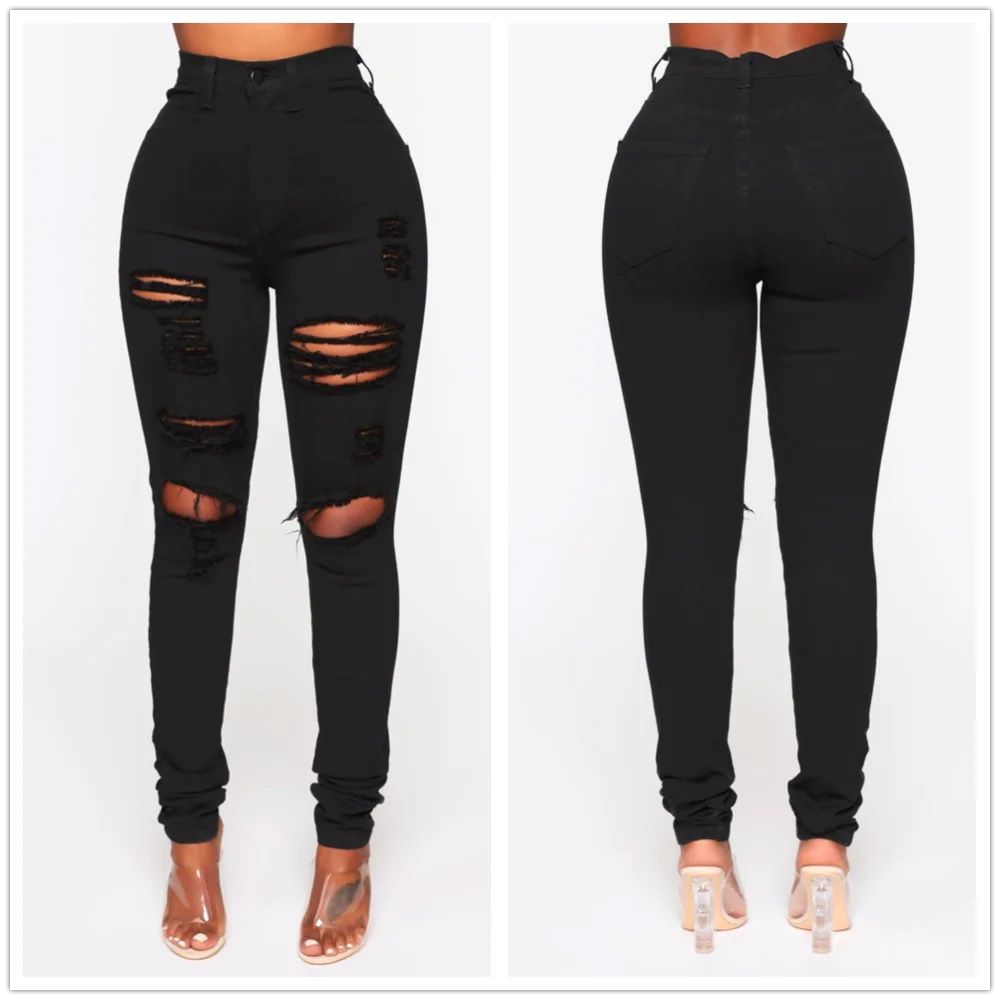 Jean Skinny Noir Déchiré pour Femme