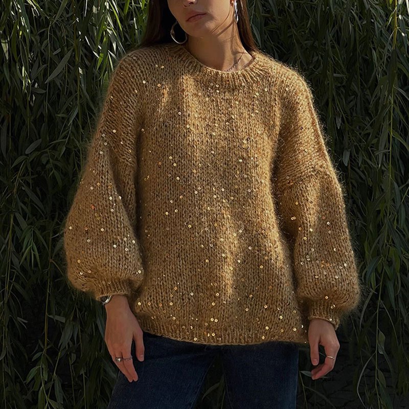 Pull à Paillettes Femme manches lanternes 1 Pull femme paillettes